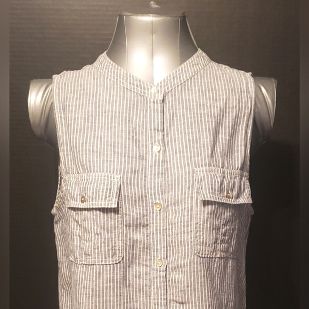 Artisan NY 100% Linen button Front Striped Sleeveless Blouse Size Large - Picture 8 of 8